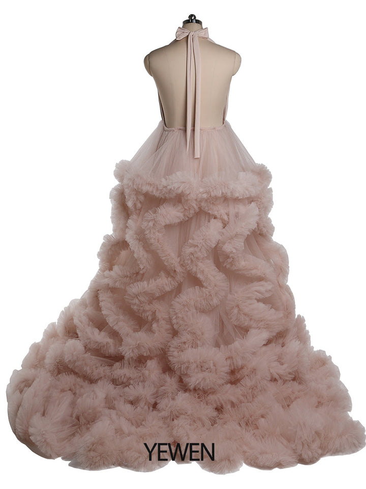 V-Ausschnitt Rückenfreies Wolkenrüschen Brautkleid Umstandskleid für Fotoshooting YW220116 