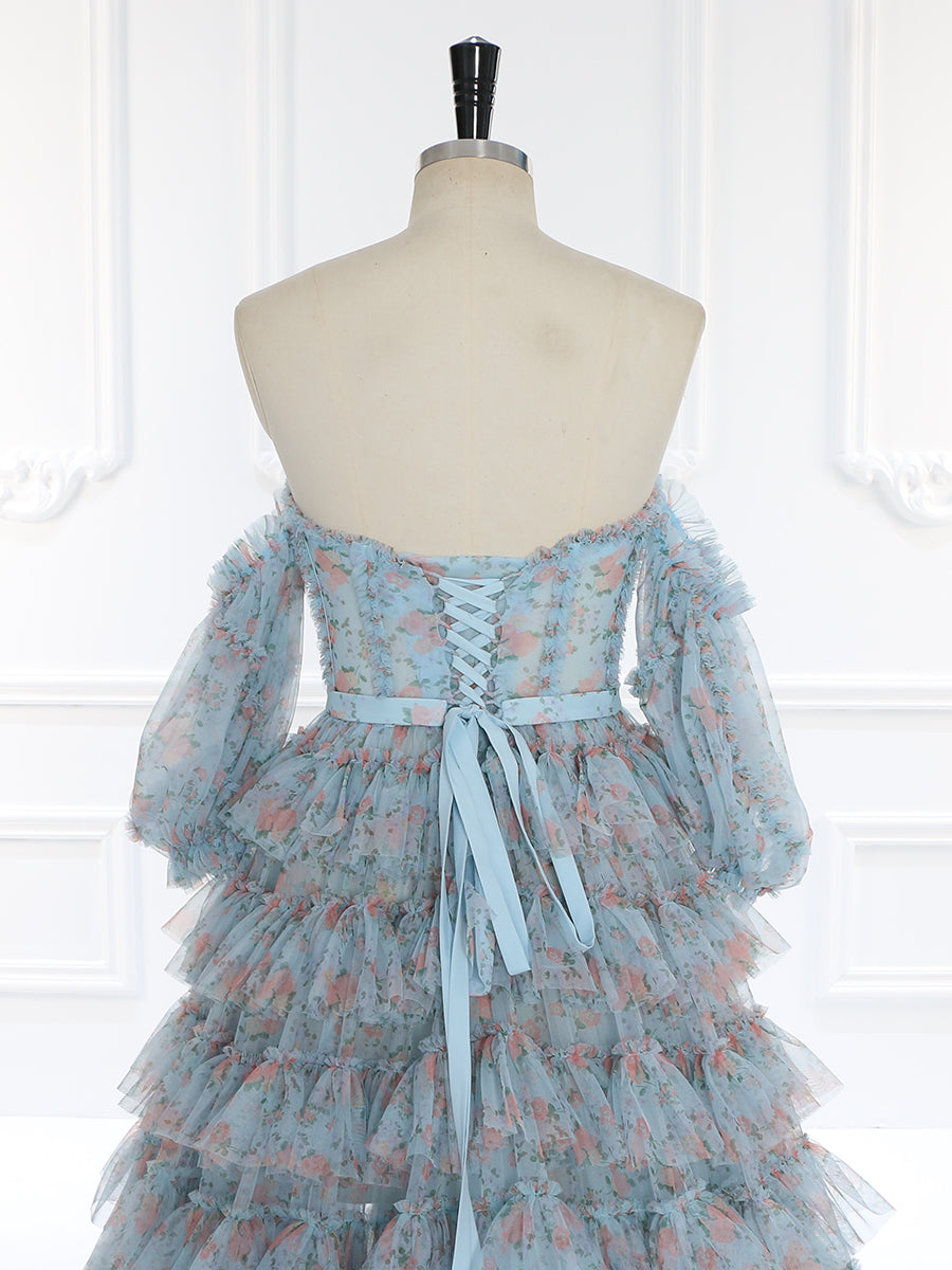 Off Shoulder Soft Tulle Floral Prom Gown Photo Shoot Dress YW231096