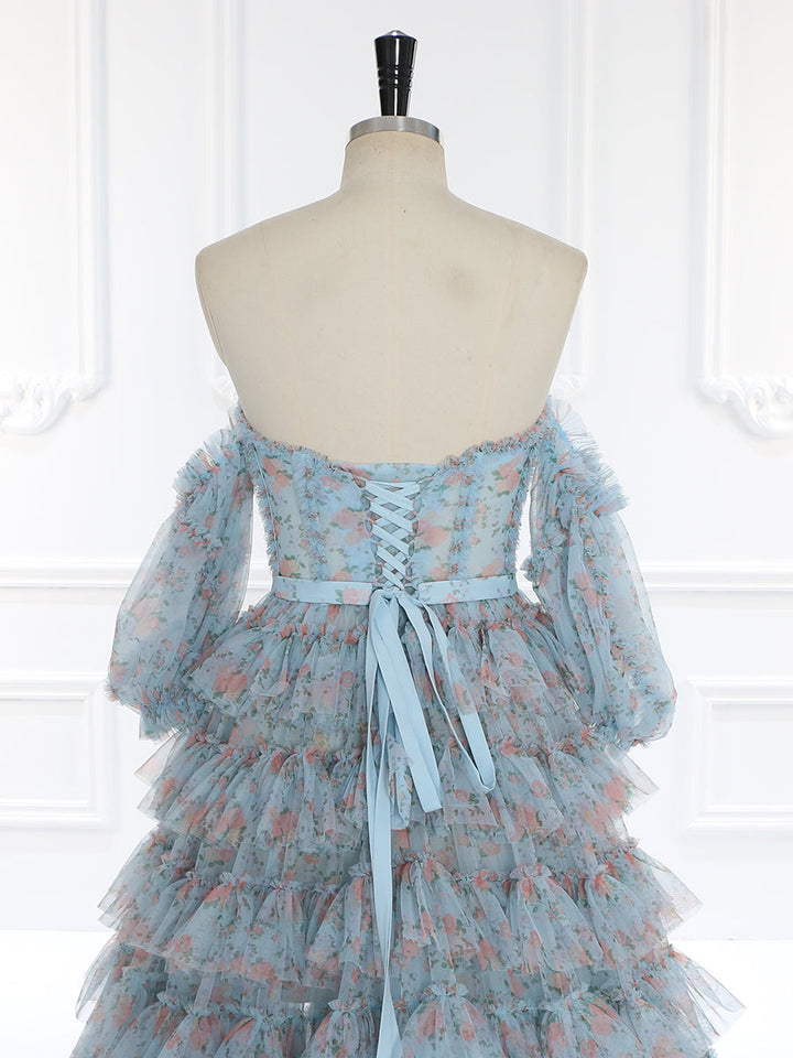 Off Shoulder Soft Tulle Floral Prom Gown Photo Shoot Dress YW231096