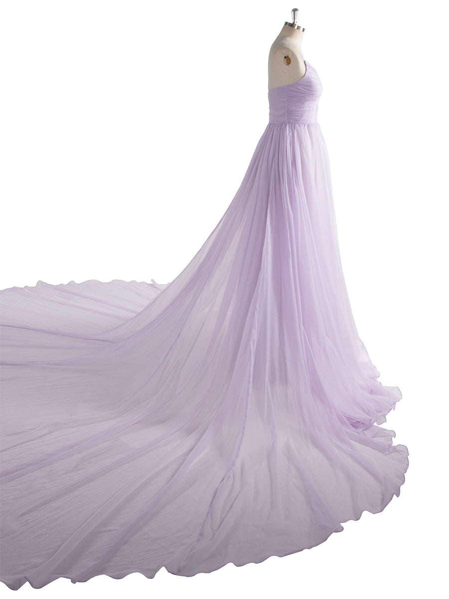 Lila fliegendes Kleid für Fotoshooting, lange Schleppe, Seide, weicher Organza, fließendes Kleid, Shooting-Kleid YW250016 