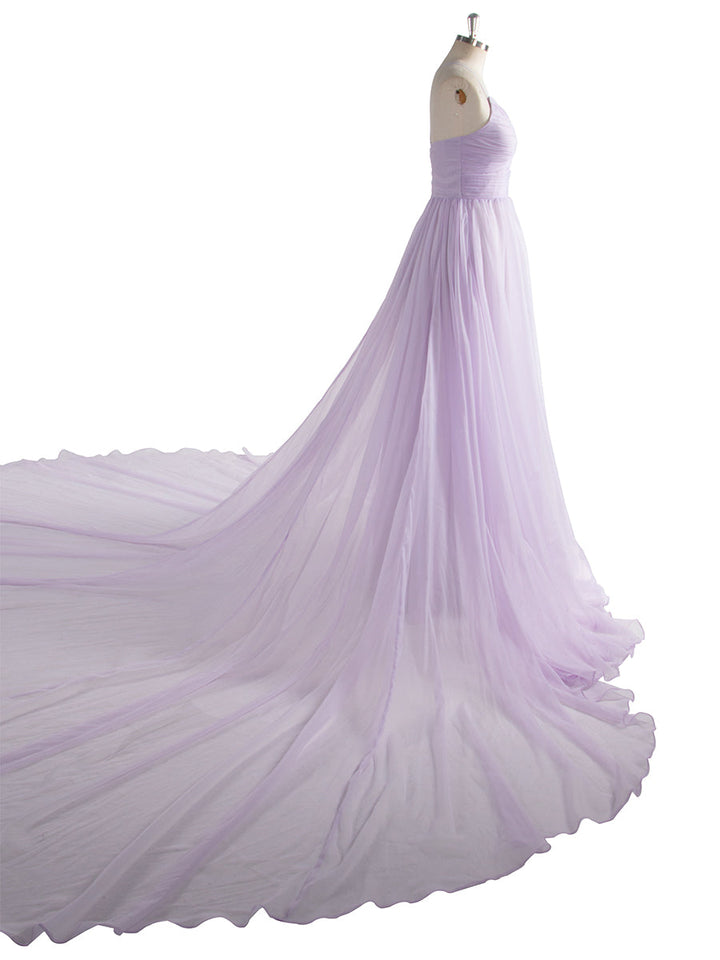 Lila fliegendes Kleid für Fotoshooting, lange Schleppe, Seide, weicher Organza, fließendes Kleid, Shooting-Kleid YW250016 