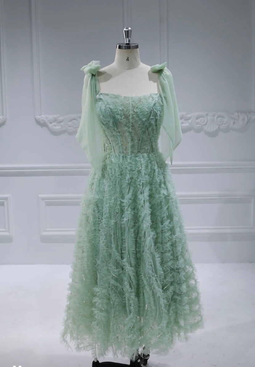 Sleeveless Scoop, Neckline Ruffled , Prom Dress