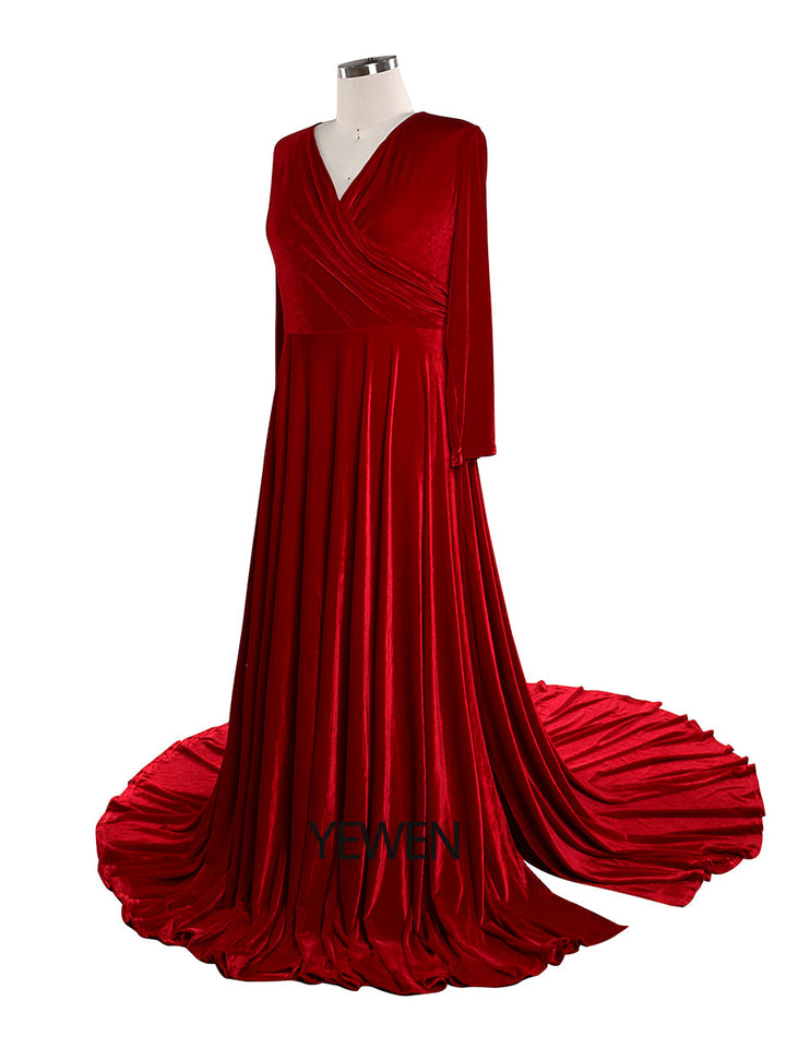 Autumn Woman Plus Size Boho Velvet Gown Long Sleeves Magical Dress for Special Moments Maternity Photo Shoots Gowns YW220918