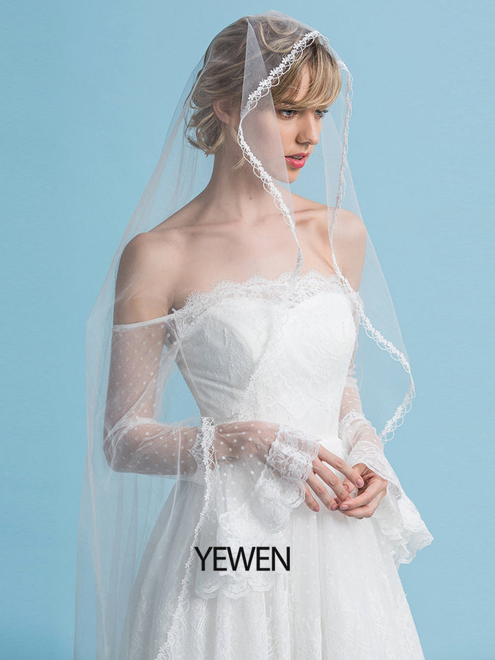 Off the Shoulder Romantisches Bohemian Brautkleid Lange Ärmel Strandhochzeit Brautkleid 