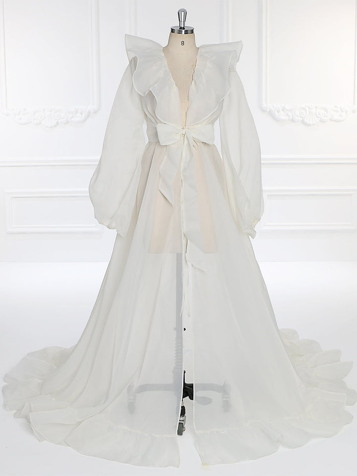 Umstandskleid aus Seidenorganza mit Puffärmeln für Fotoshootings, Boho-Fotografiekleid YW231095 