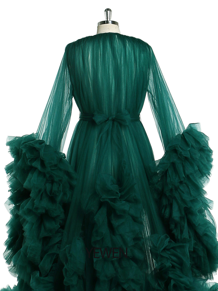 Abendkleid mit offenen Rüschen vorne, Umstandskleider für Fotoshootings 