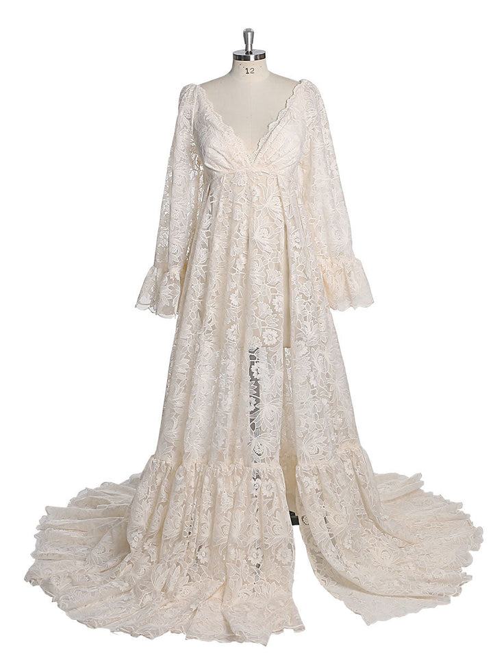 Boho-Umstandskleid aus Spitze | Bohemian-Umstandskleid aus Spitze für Babyparty | Hochzeitskleid | Kleid für Fotoshooting YW230318