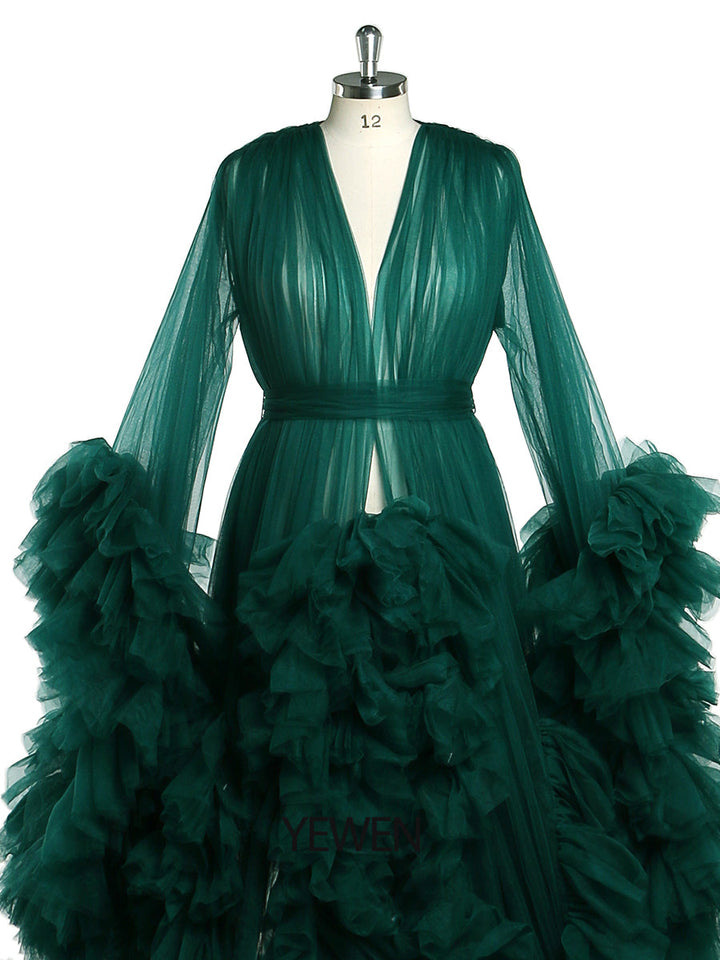 Abendkleid mit offenen Rüschen vorne, Umstandskleider für Fotoshootings 