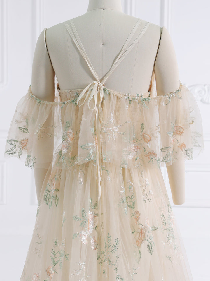 Boho Chic,  Elegance Embroidery Lace , Tulle Photography Dress