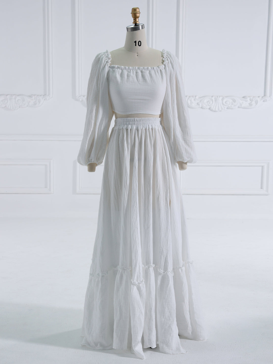 Lange Ärmel Verstellbarer Rücken Frau Baumwolle Maxikleid Fotoshooting Kleider Outfit YW231113 