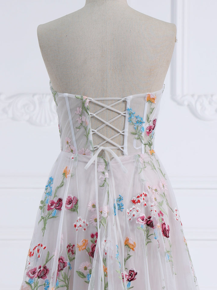 Strapless,  Embroidery, Flower A Line Party Dress, Photo Shoots Dress