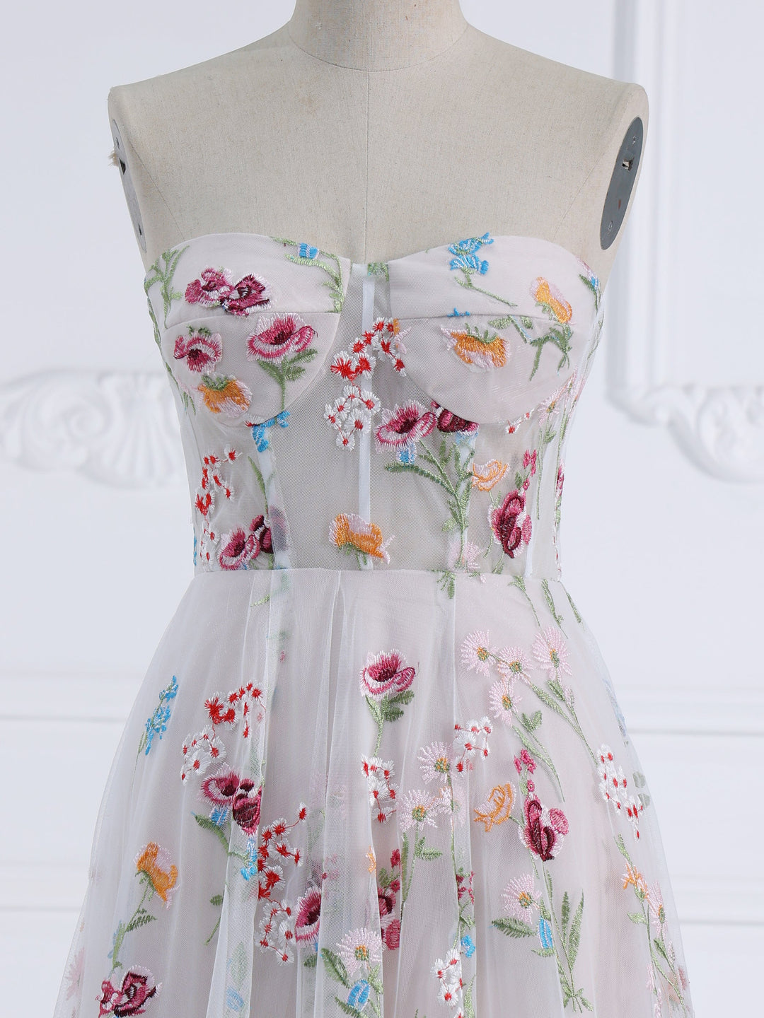 Strapless,  Embroidery, Flower A Line Party Dress, Photo Shoots Dress