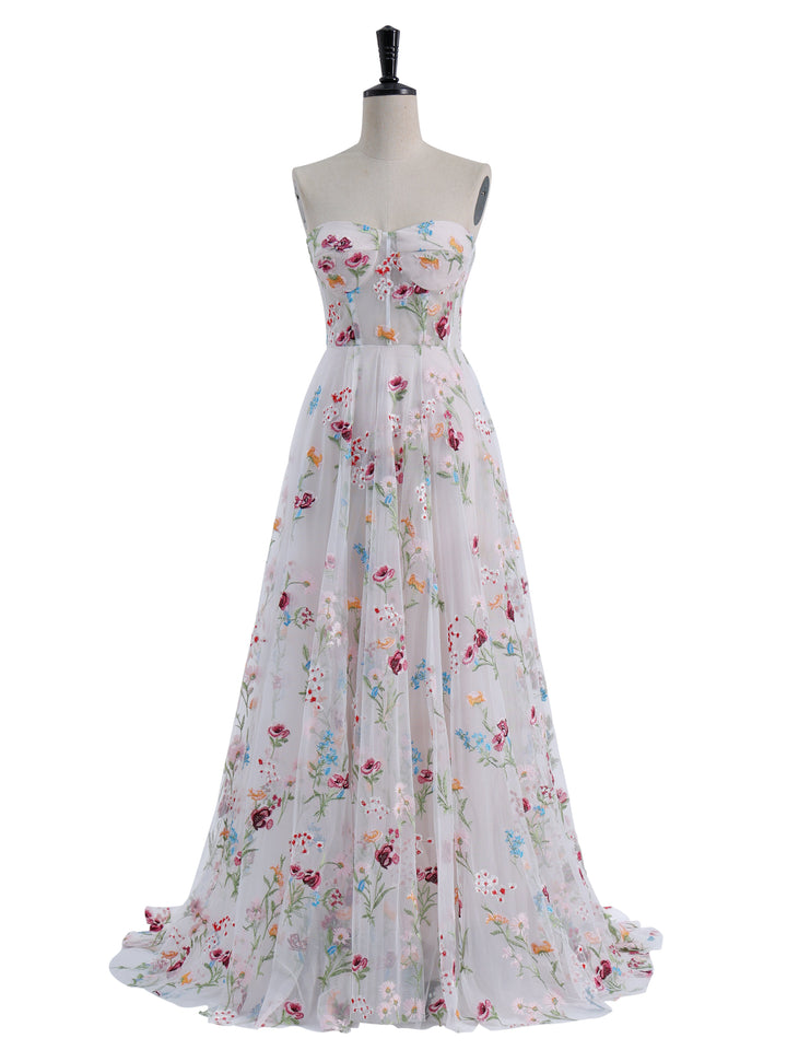 Strapless,  Embroidery, Flower A Line Party Dress, Photo Shoots Dress