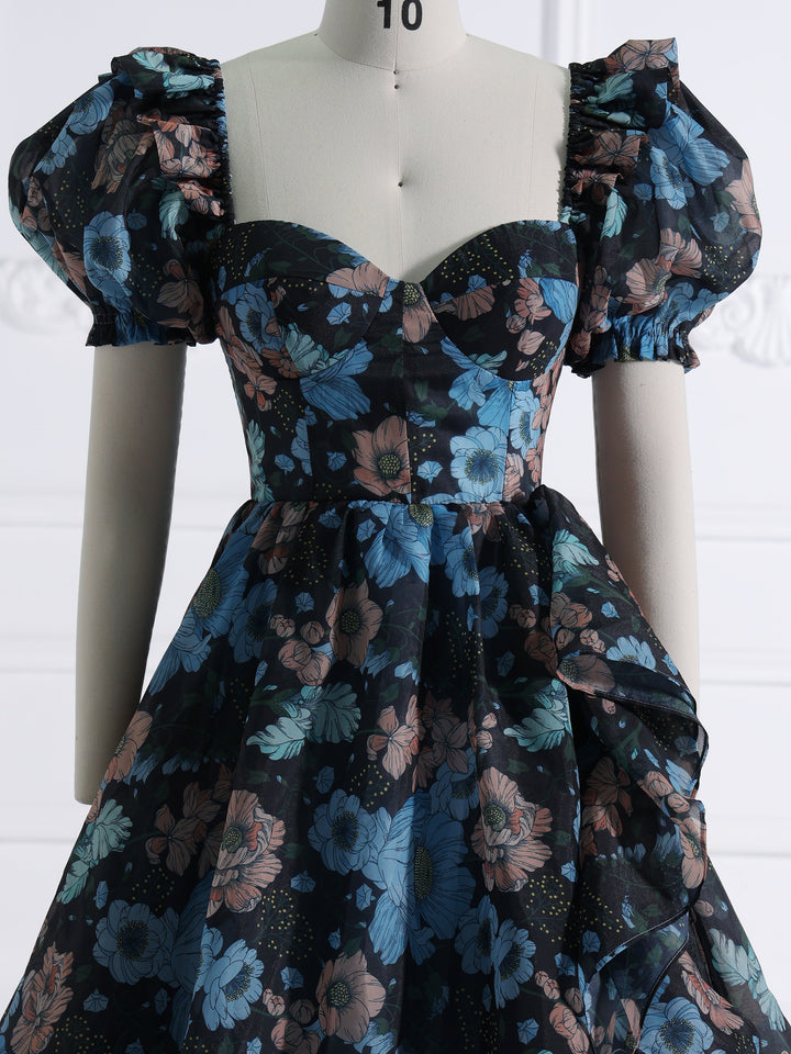 Silk Soft Organza Print Floral Prom Dress Long Train Fancy Photo Shoots Gown Maxi Dress YW231144