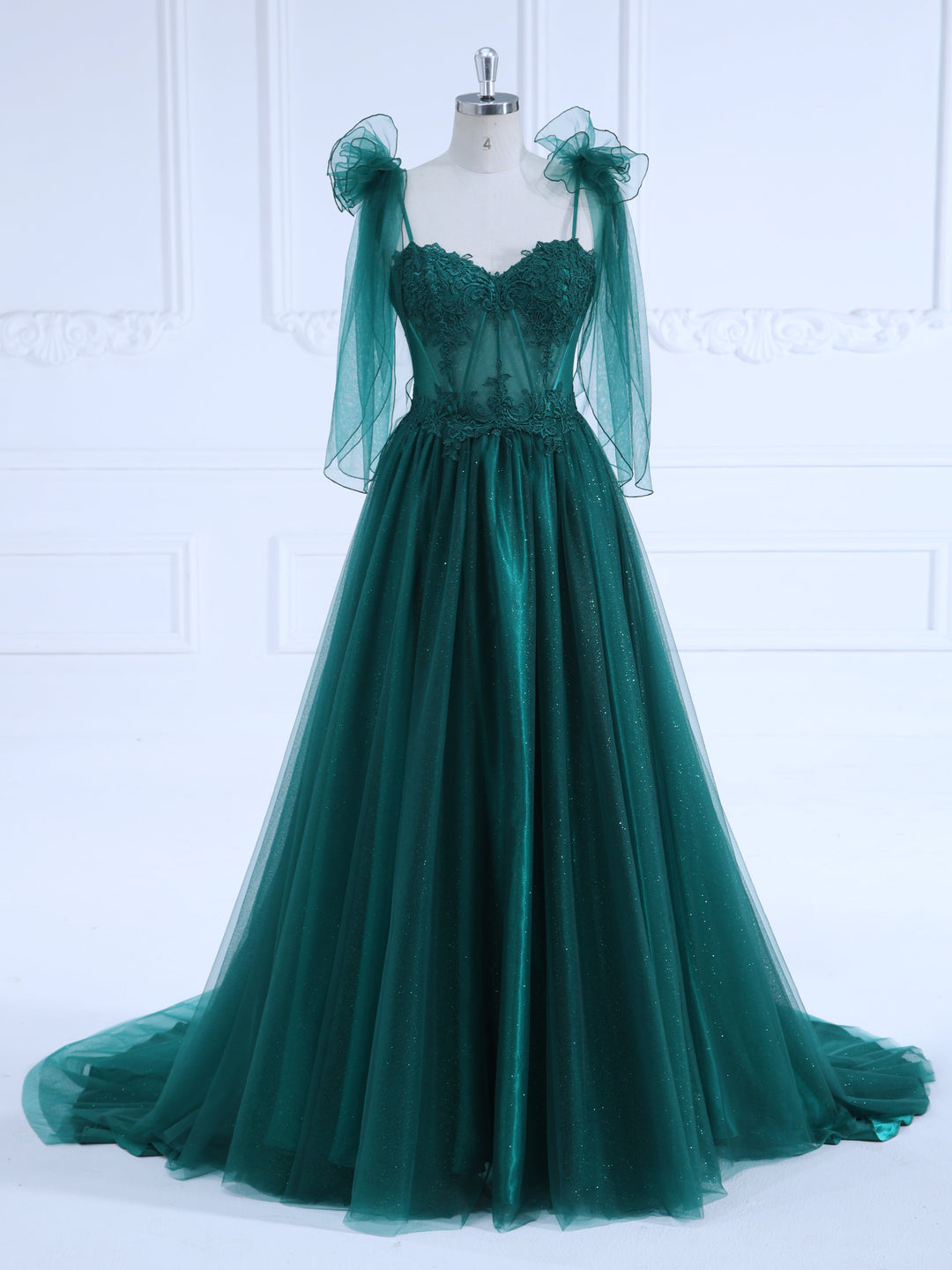 A Line,  Sweetheart Sweep, Train Green ,Evening Dresses, Photo Shoot Gown