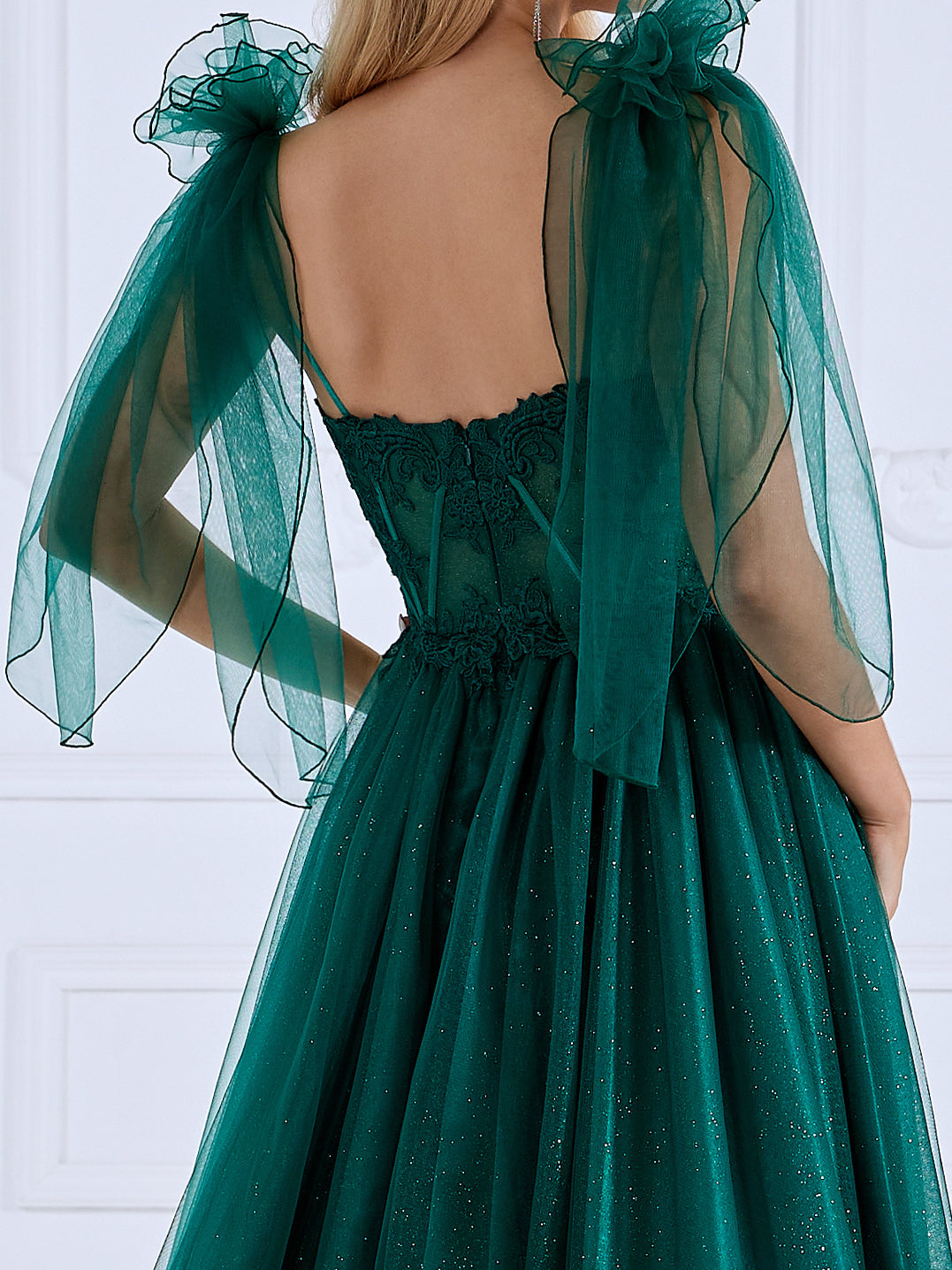 A Line,  Sweetheart Sweep, Train Green ,Evening Dresses, Photo Shoot Gown
