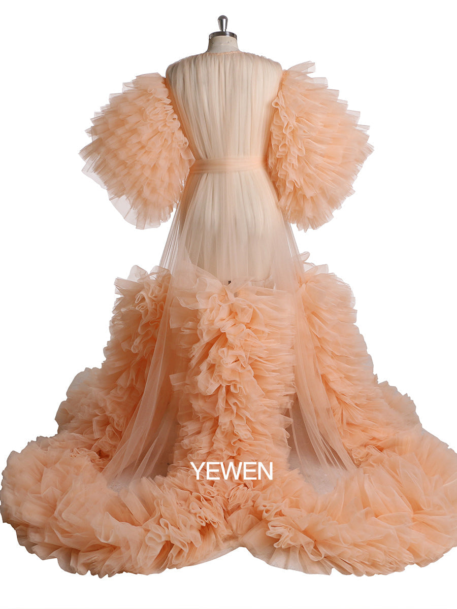 Tüll Rüschen Kurzarm Grünes Umstandskleid für Fotoshooting Kleid Babyparty 