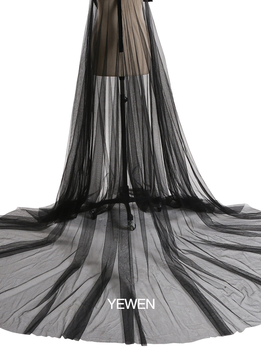 Elegantes Tüllkleid mit großer Schleife, trägerlos, durchsichtig, Umstandskleid für Babyparty, YW2130