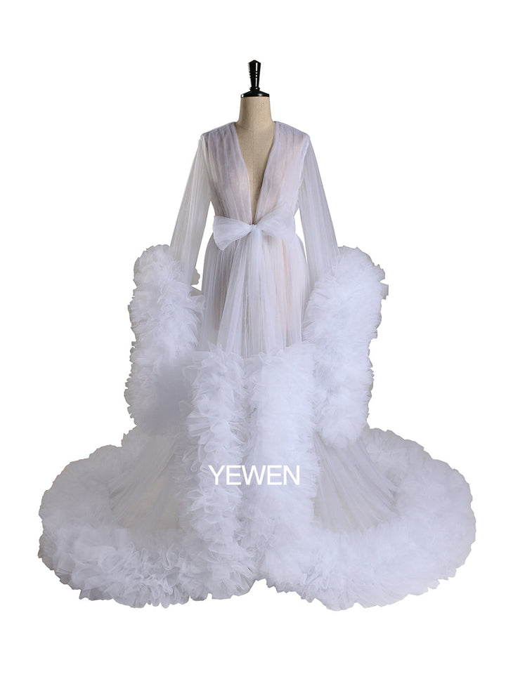 Ballkleid Plus Size Schleife Rüschen Langarm Sexy Umstandskleid Babyparty Fotoshooting 