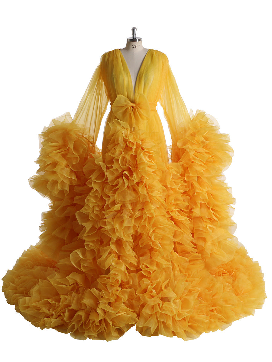 Langärmliges Fotoshooting-Kleid mit Rüschen für Damen, Umstands-Fotoshooting-Kleid YW240091