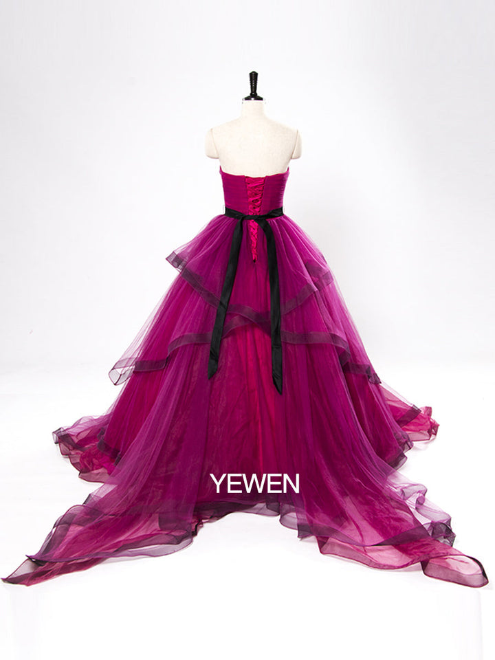 Elegantes Tüllkleid Asymmetrisch Trägerlos A-Linie Umstandskleid 001 