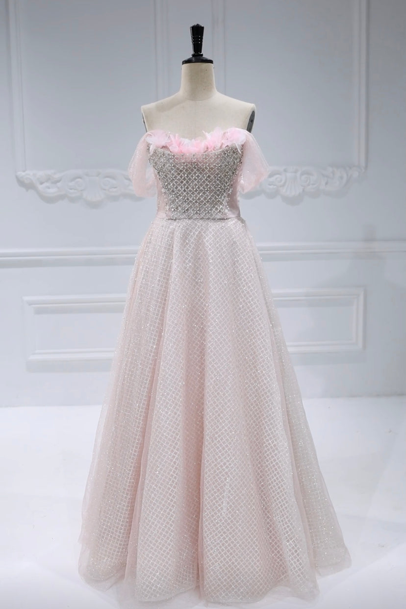Elegant Glitter Mesh, Off Shoulder, Prom Ball Gown