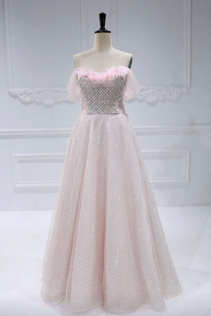 Elegant Glitter Mesh, Off Shoulder, Prom Ball Gown