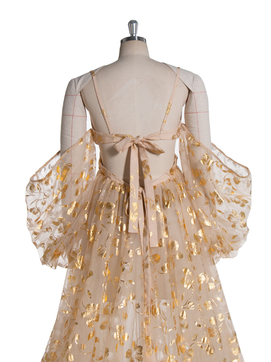 Stunning Gold ,Tulle Dress with Long Train Maternity Shoot Pregnancy Dresses for Photo Shoots 