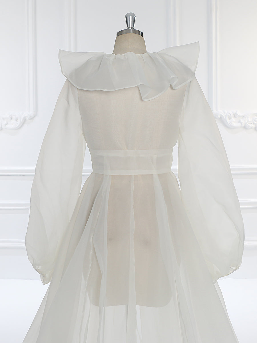 Umstandskleid aus Seidenorganza mit Puffärmeln für Fotoshootings, Boho-Fotografiekleid YW231095 