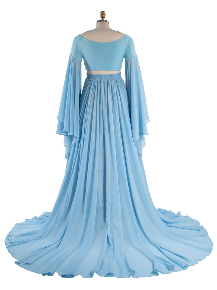 Herbst Umstandskleid für Bilder Rüschenärmel Umstandskleid mit langer Schleppe Boho-Kleid für Fotoshooting YW243111 