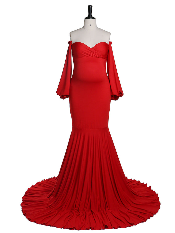 Lange Ärmel, dehnbarer Stoff, Meerjungfrau-Stil, Umstandskleid für Fotoshootings, Umstandskleid, Brautjungfernkleid, Abendkleid, YeWen YW21009 