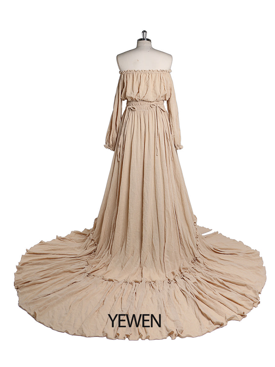 Versandfertig - 2-teiliges Set Maxikleider Dehnbare Taille Umstandskleid Fotografie Kleid YD211229