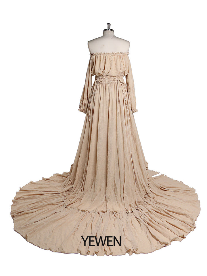 Versandfertig - 2-teiliges Set Maxikleider Dehnbare Taille Umstandskleid Fotografie Kleid YD211229