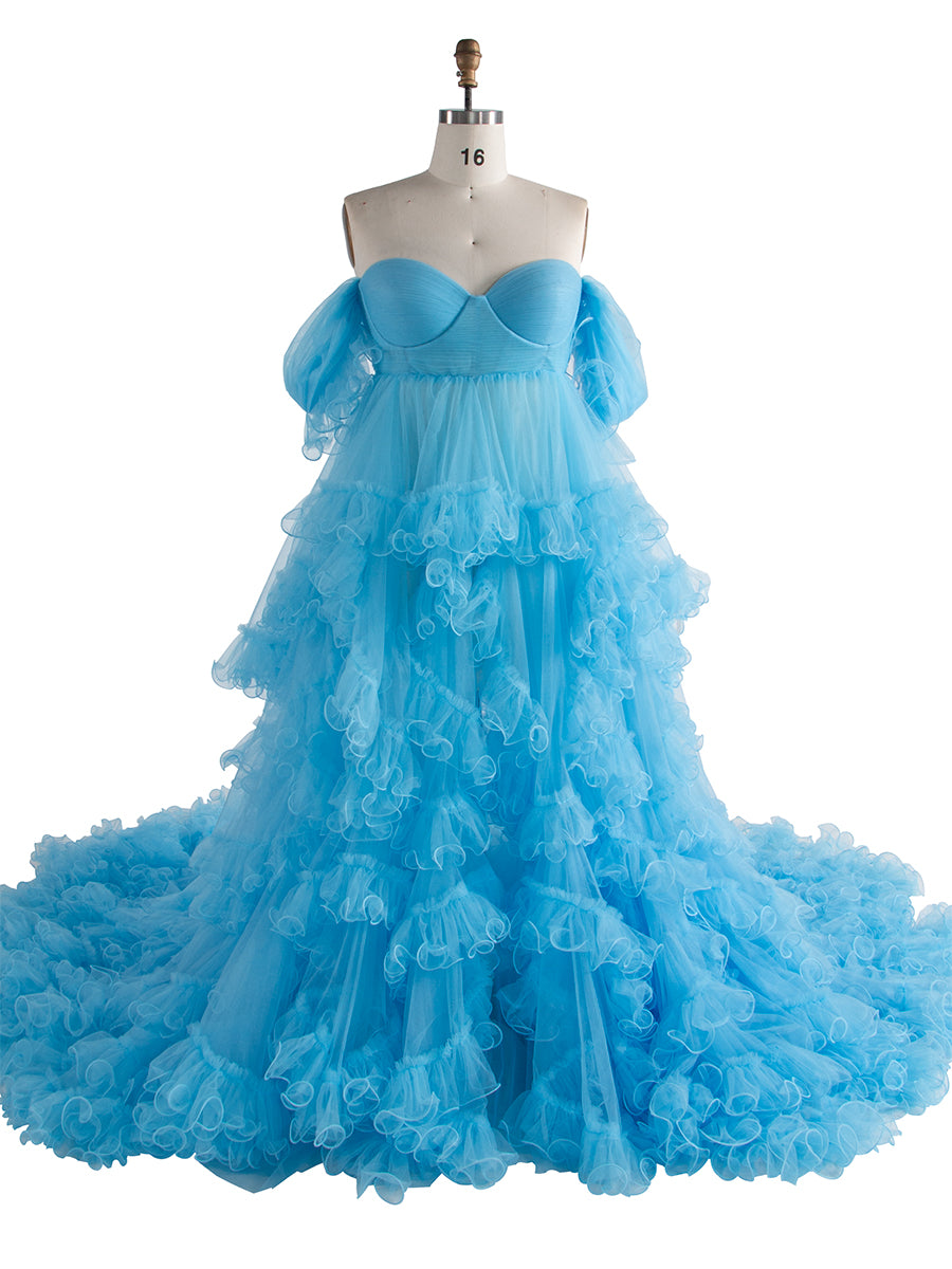 Umstandskleid für Fotoshooting Tüll Rüschen Umstandskleid Babyparty Fotoshooting Kleid YW243160 