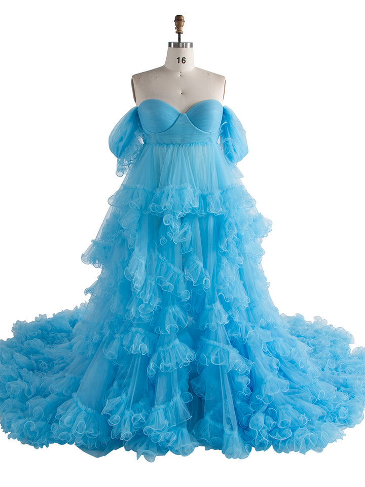 Umstandskleid für Fotoshooting Tüll Rüschen Umstandskleid Babyparty Fotoshooting Kleid YW243160 