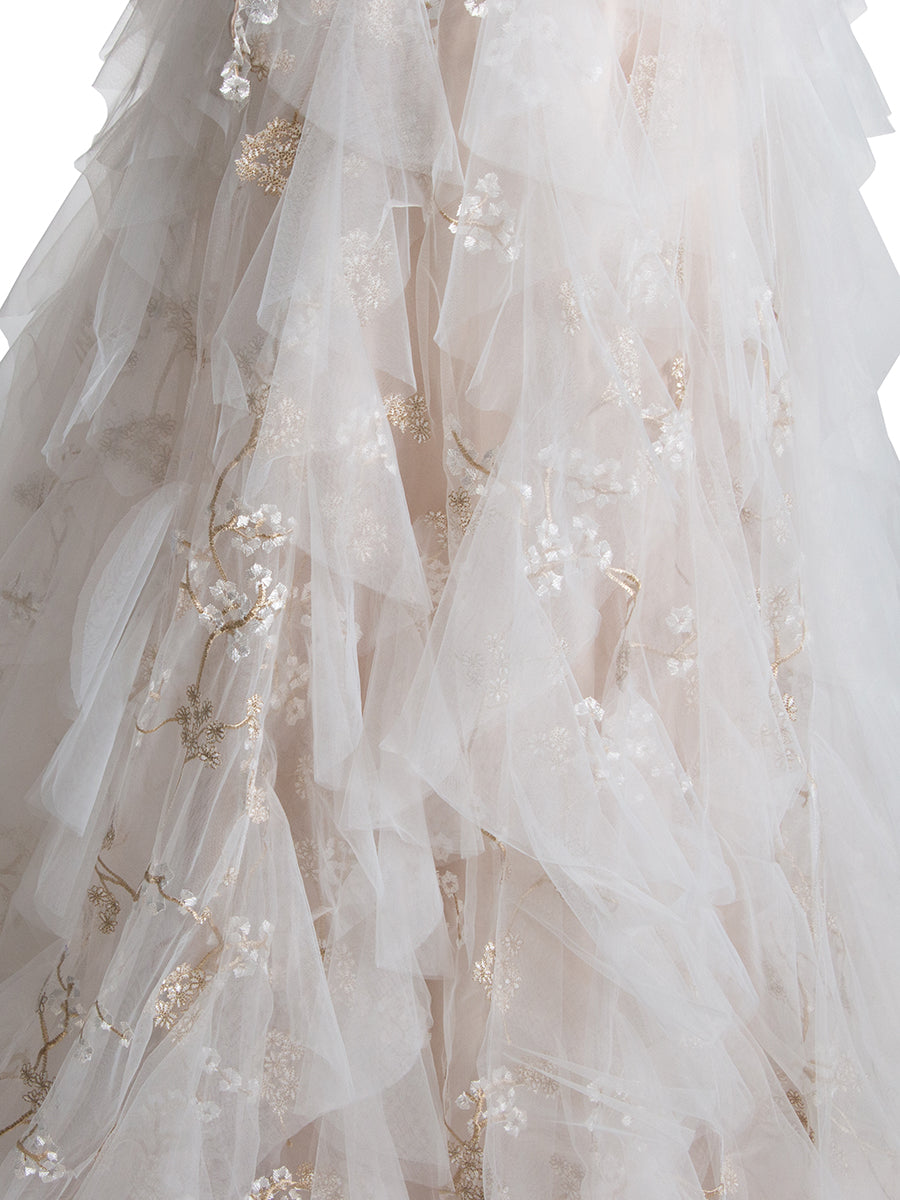 Farbige Spitze Kathedrale Brautkleider Romantische Wald Brautkleid Boho Fotoshooting Kleid YW240059 