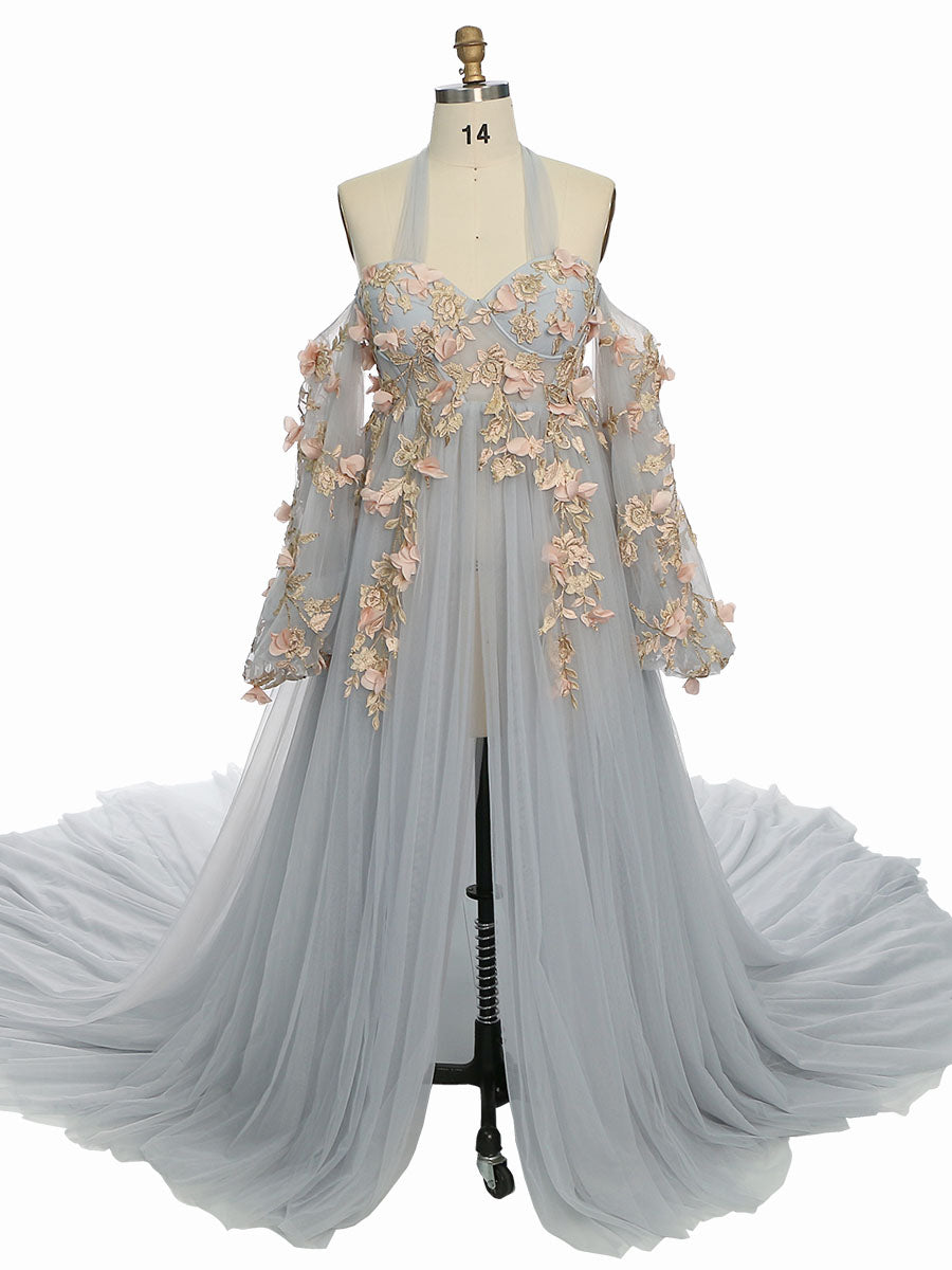 Wunderschönes Umstandskleid mit langen Ärmeln für Fotoshootings, Fotografie-Kleid für Fotosessions YW231001