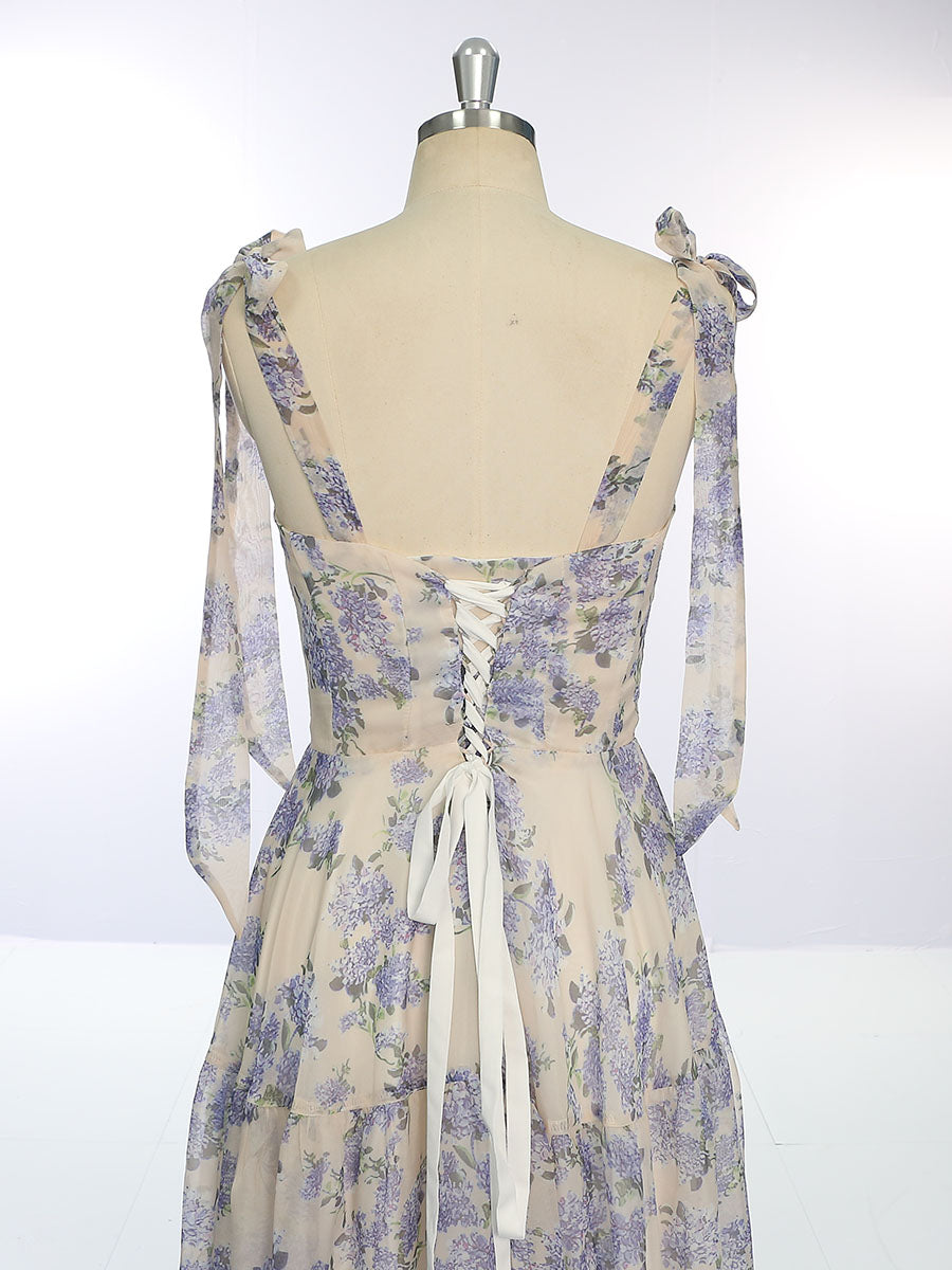 Fashion Sleeveless Blue Floral Print, Prom Dress 