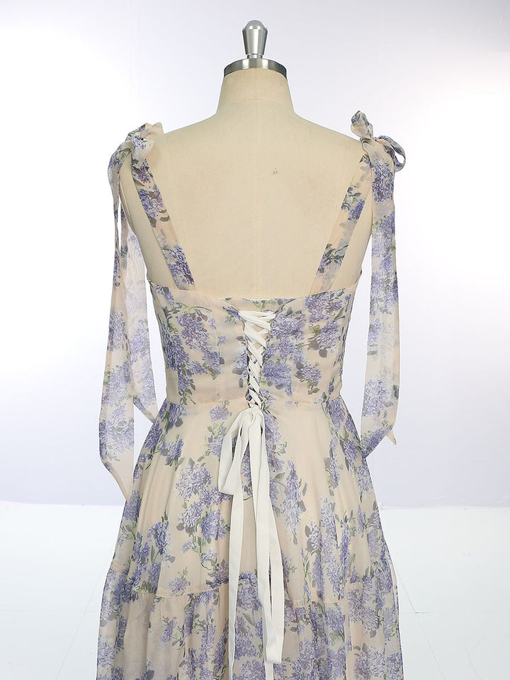 Fashion Sleeveless Blue Floral Print, Prom Dress 