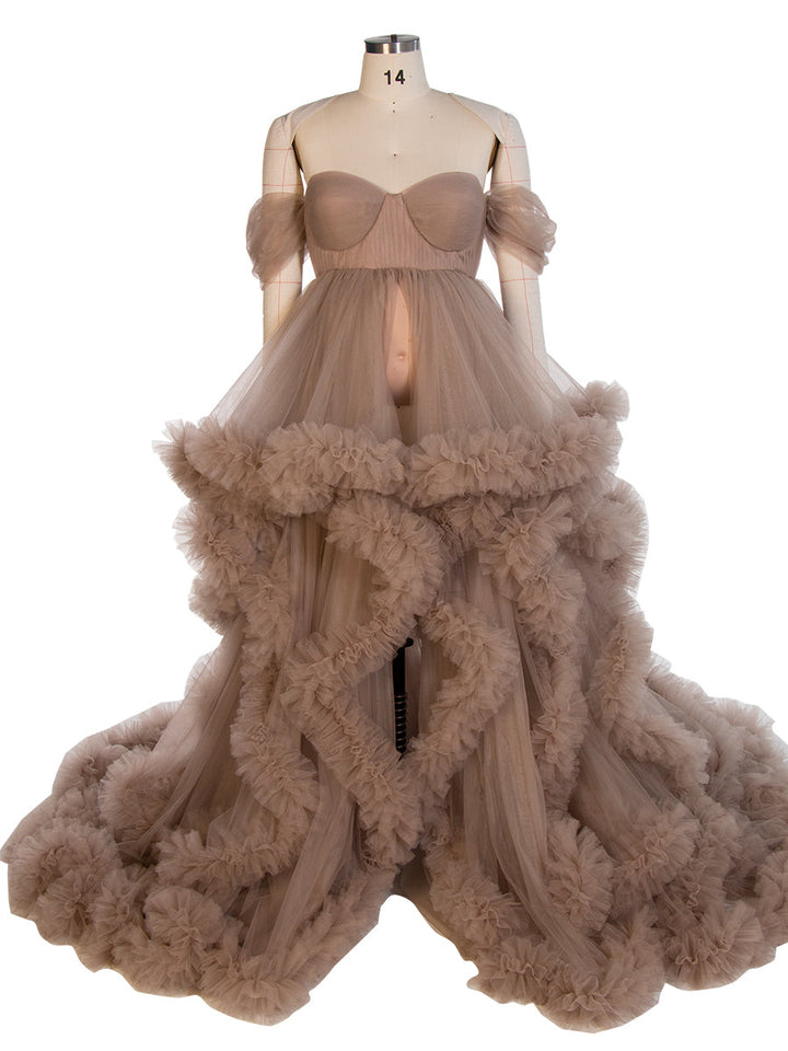 Schulterfreies Umstandskleid für Fotoshootings, Schwangerschaftsfotografie, Robe, Babypartykleid YW220108