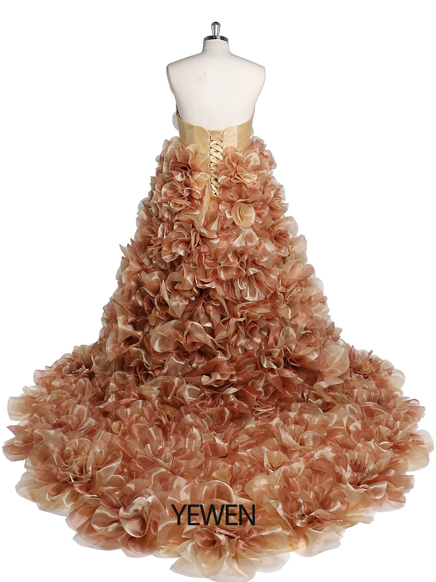 Trägerloses Organza-Umstandskleid mit 3D-Blumen für Fotoshootings, Babyparty, Fotografie-Kleider YW220308 