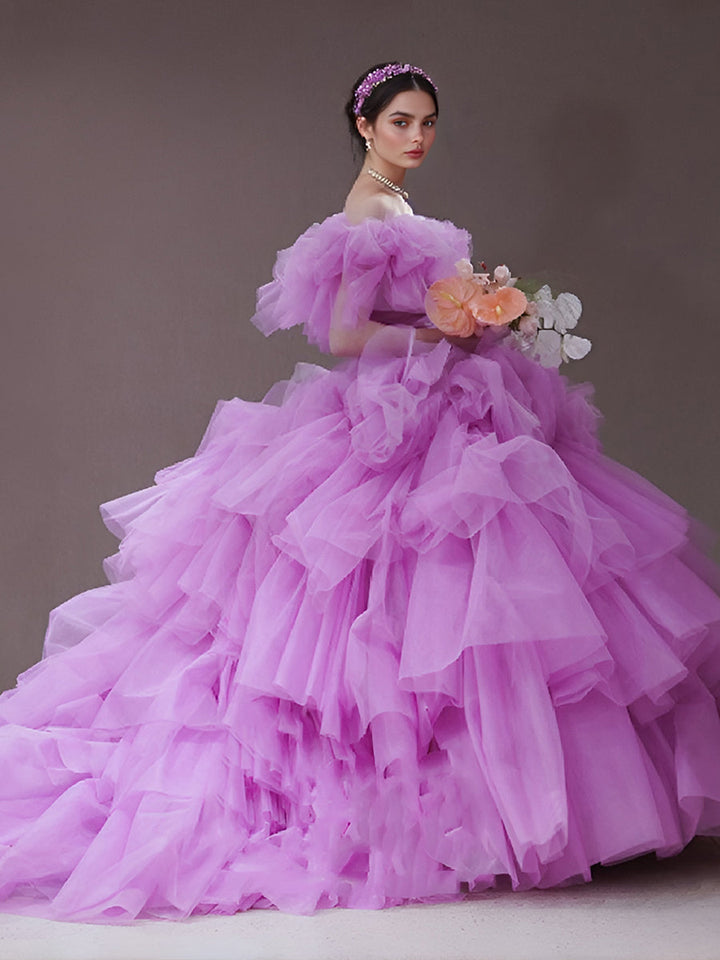 A-Linien-Tüllkleid für Fotoshootings, flauschige Rüschen, Geburtstagskleid, Brautpartykleid 