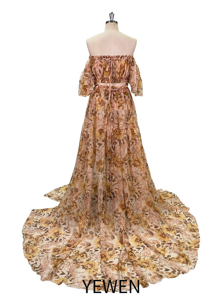 Chiffon-Print 2-teiliges Set-Kleid für Fotoshooting Frau Maxikleid YW230317