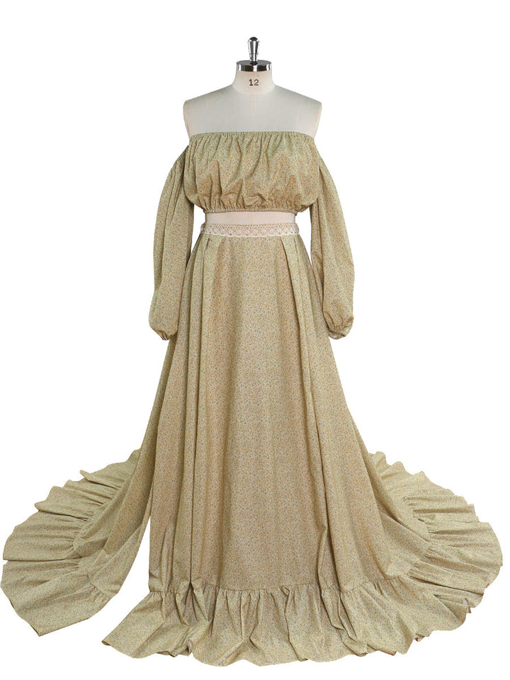 Blumendruck Frau Maxikleid Schulterfrei Boho Strandkleid Ausgefallene Fotografie Requisiten YEWEN