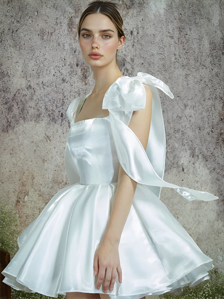 Elegantes Organza Brautkleid Mini A Linie Schleife Träger Mädchen Geburtstag Brautjungfernkleid 