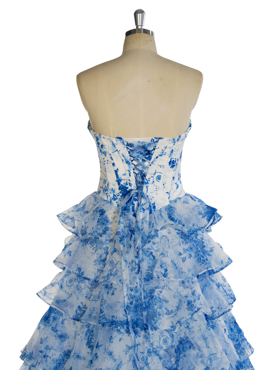 Blaues bedrucktes langes Maxikleid, elegantes Ball- und Partykleid YW240048