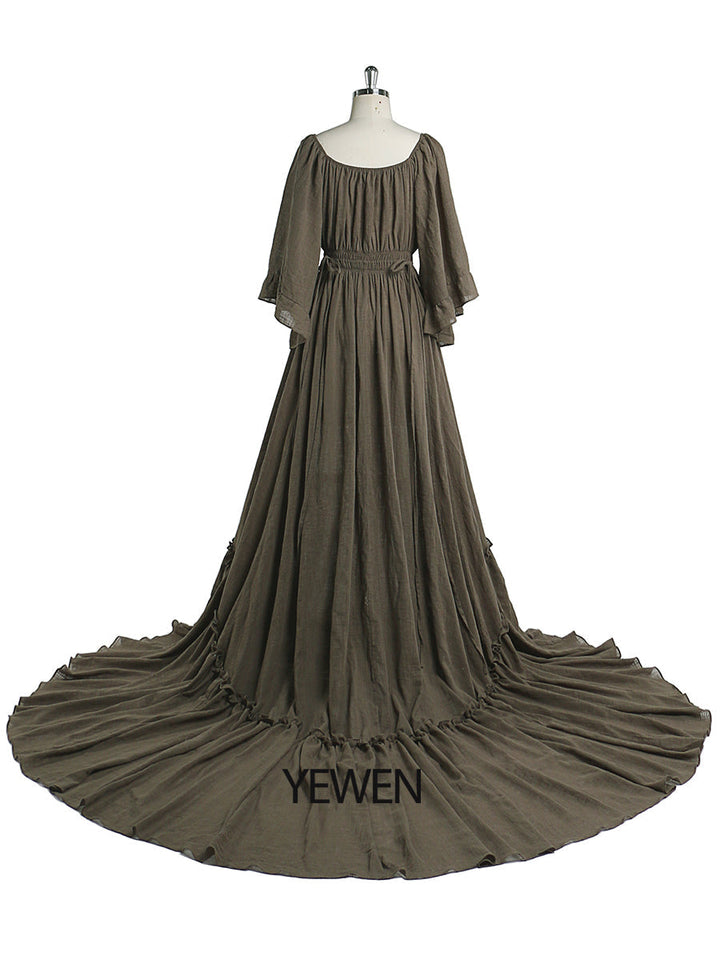 Abendkleider mit ausgestellten Ärmeln und Stretch-Ausschnitt, Fotografie-Kleid, Babyparty-Kleid für Schwangere, YEWEN 2021 YD21829