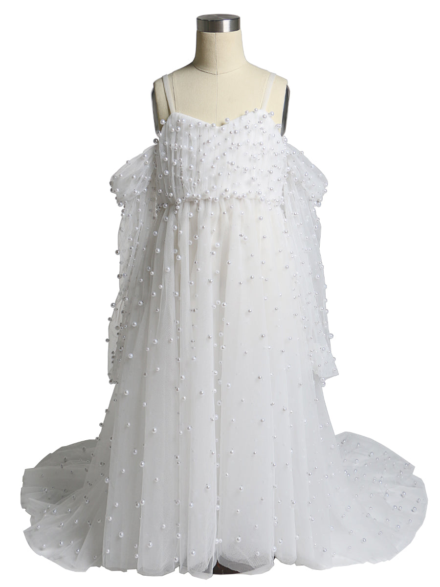 Tüll Perlen Mädchen Kleid für Fotoshooting Kinder Party Ballkleid Blumenmädchenkleider Kinder Partykleid für Hochzeit 