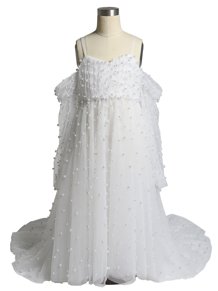 Tüll Perlen Mädchen Kleid für Fotoshooting Kinder Party Ballkleid Blumenmädchenkleider Kinder Partykleid für Hochzeit 