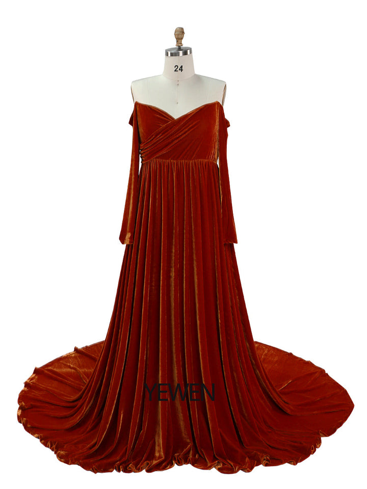 Stretch-Samt-Boho-Kleid für Damen in Übergröße, lange Ärmel, zauberhaftes Kleid für besondere Momente, Schwangerschafts-Fotoshootings, Kleid YEWEN YW220827 
